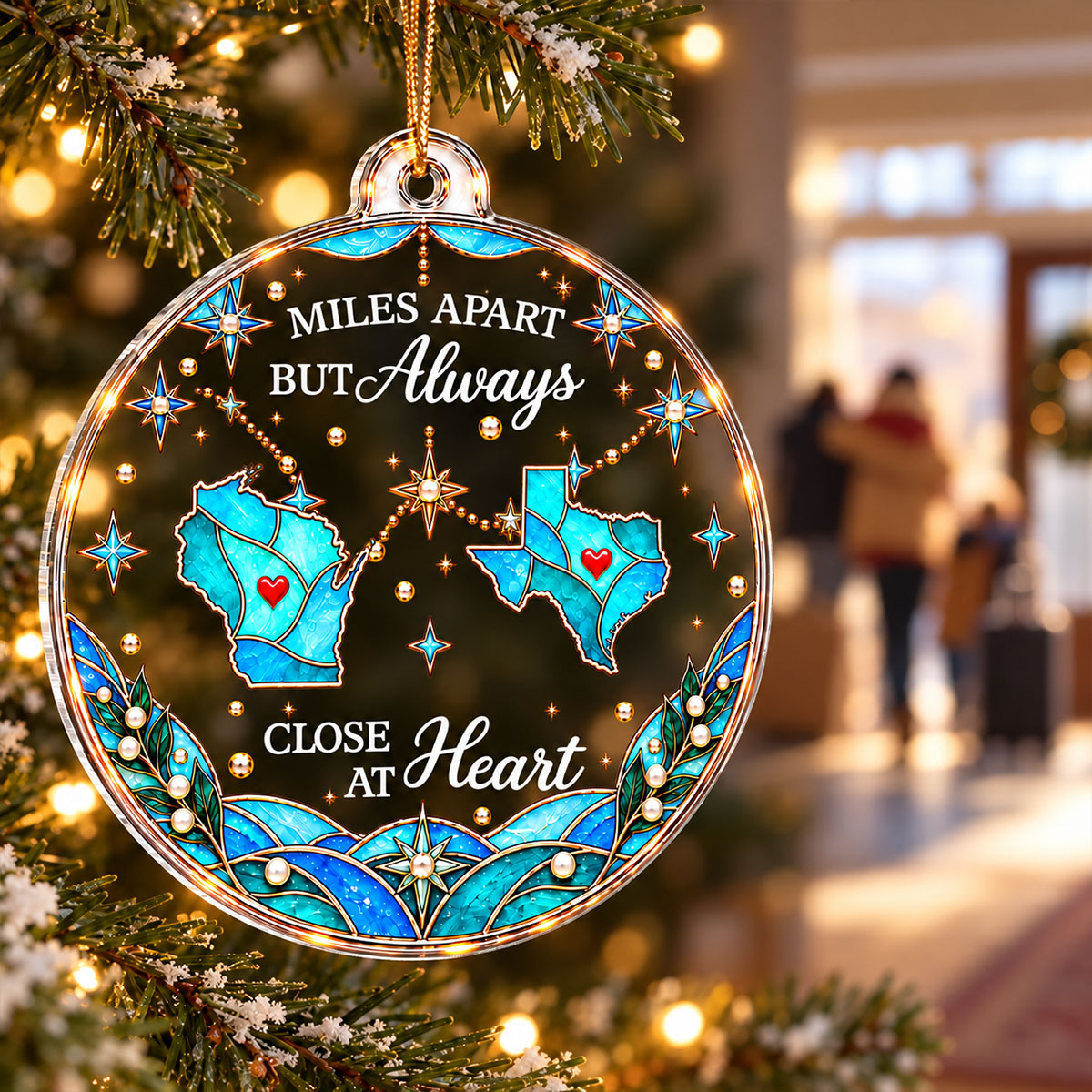 The Miles Don't Matter Custom State Map 2D Flat Printed - Personalized Acrylic Ornament - Christmas Long Distance Gift For Family, Friends