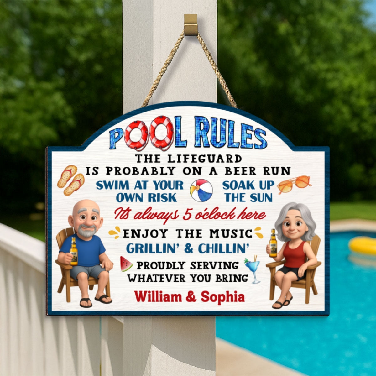 Pool Rules Swim At Your Own Risk Grilling Personalized Wood Sign, Home Decor, Backyard Decor, Gift For Her, Gift for Him