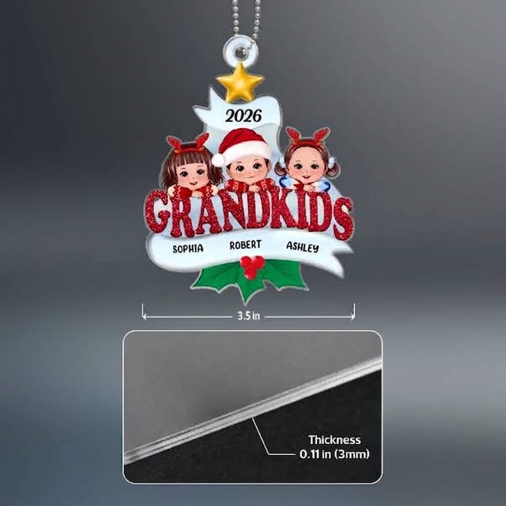 Grandkids Cute Kids On Word Gift For Grandma Grandpa Grandparents Personalized Custom Shaped Acrylic Ornament