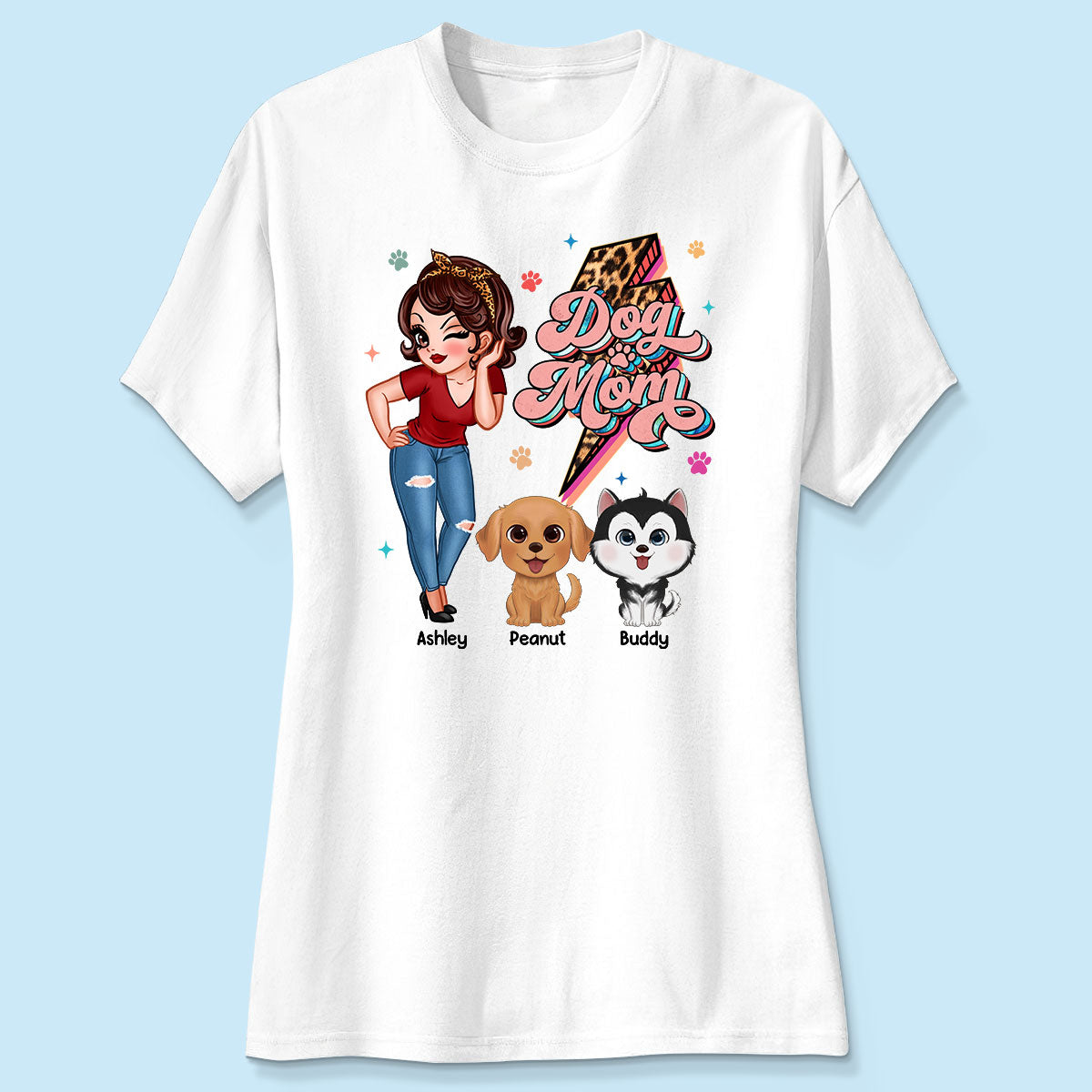 Dog Mom Retro Leopard Lightning Personalized Shirt