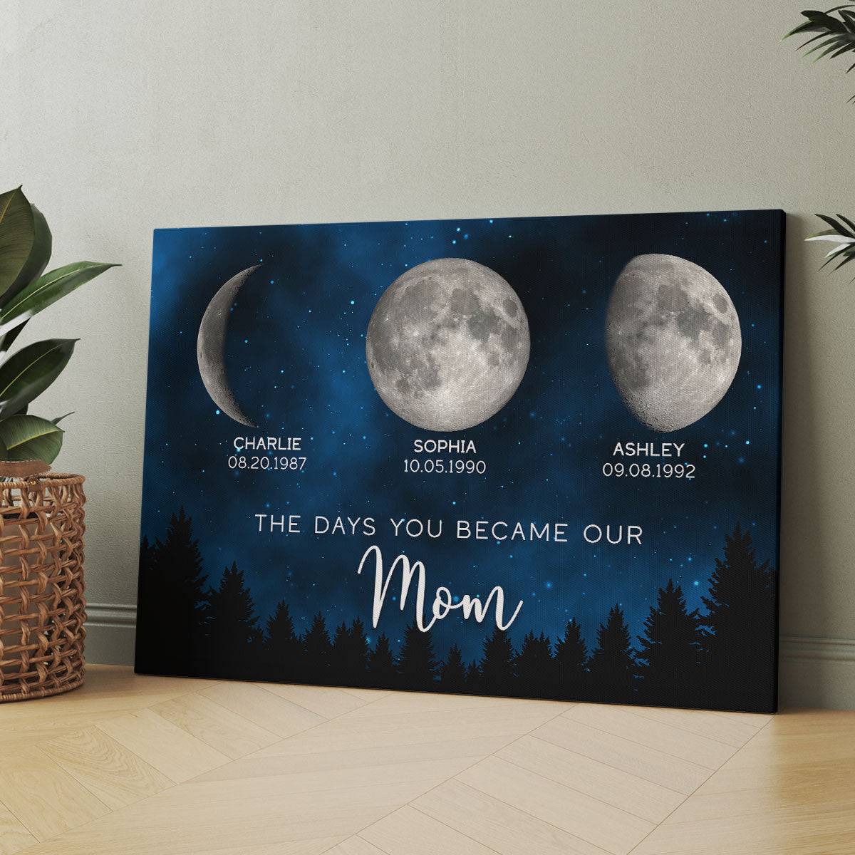 Galaxy Night Custom Birth Moon Phase The Days You Became Our Mom Personalized Canvas