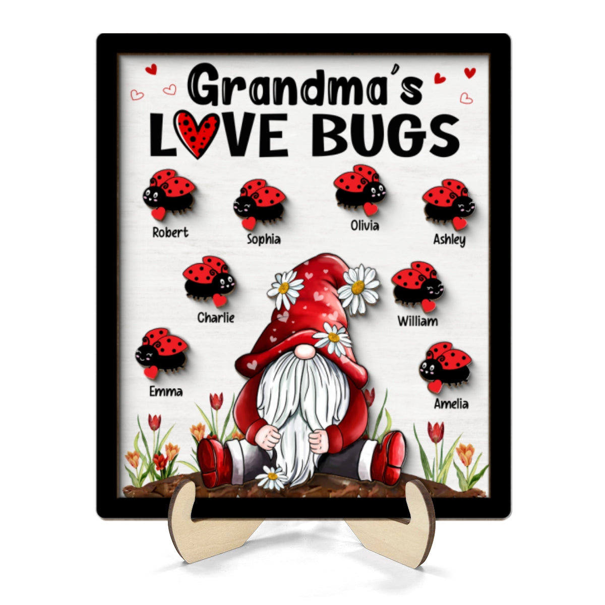 Grandma‘s Love Bugs Gnome Personalized 2-Layer Wooden Plaque