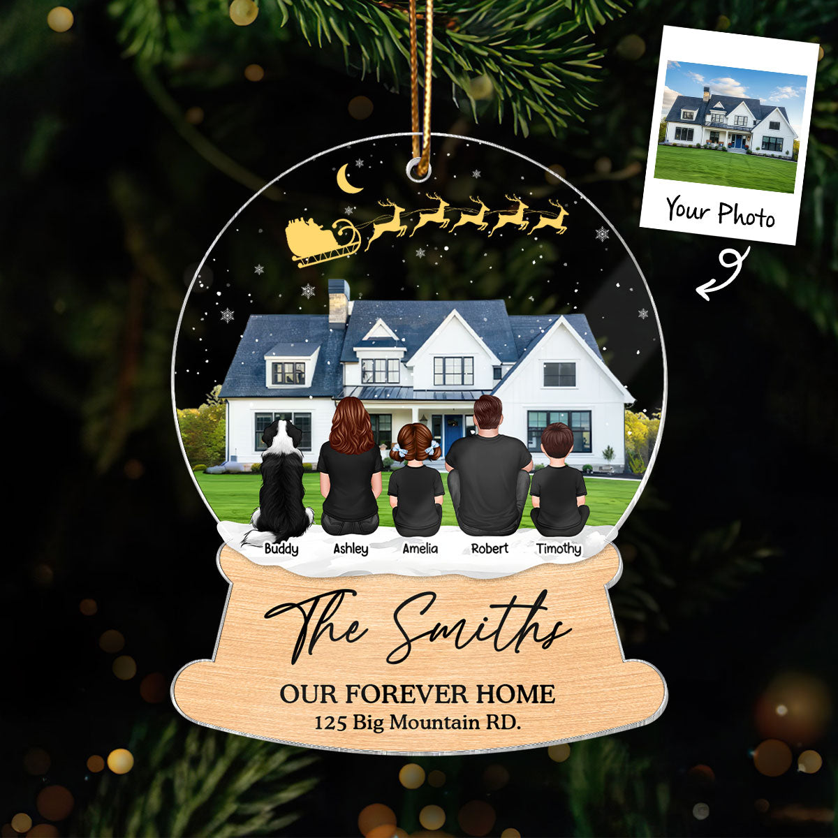 Custom Christmas Family Portrait with House Personalized Acrylic Ornament, House Warming Gift