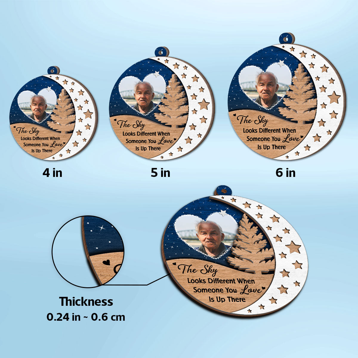 The Sky Looks Different Someone You Love Up There Memorial Christmas Personalized 2-Layer Wooden Ornament