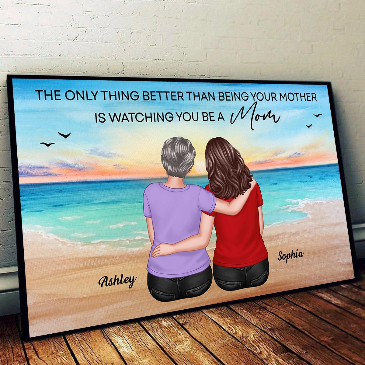 Watching You Be A Mom Back View Mom Daughter & Grandchildren Personalized Poster