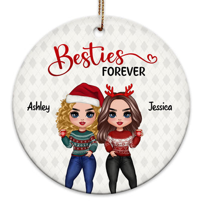 Doll Women Best Friends Besties Forever Christmas Personalized Circle Ornament
