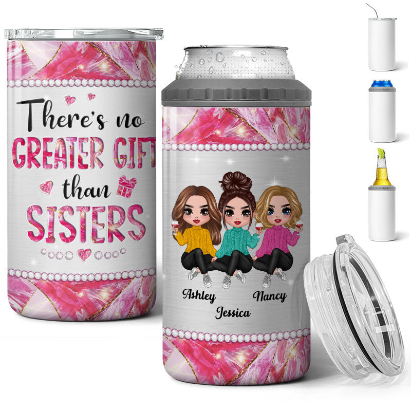 Besties Sisters Metal Pattern Personalized 4 In 1 Can Cooler
