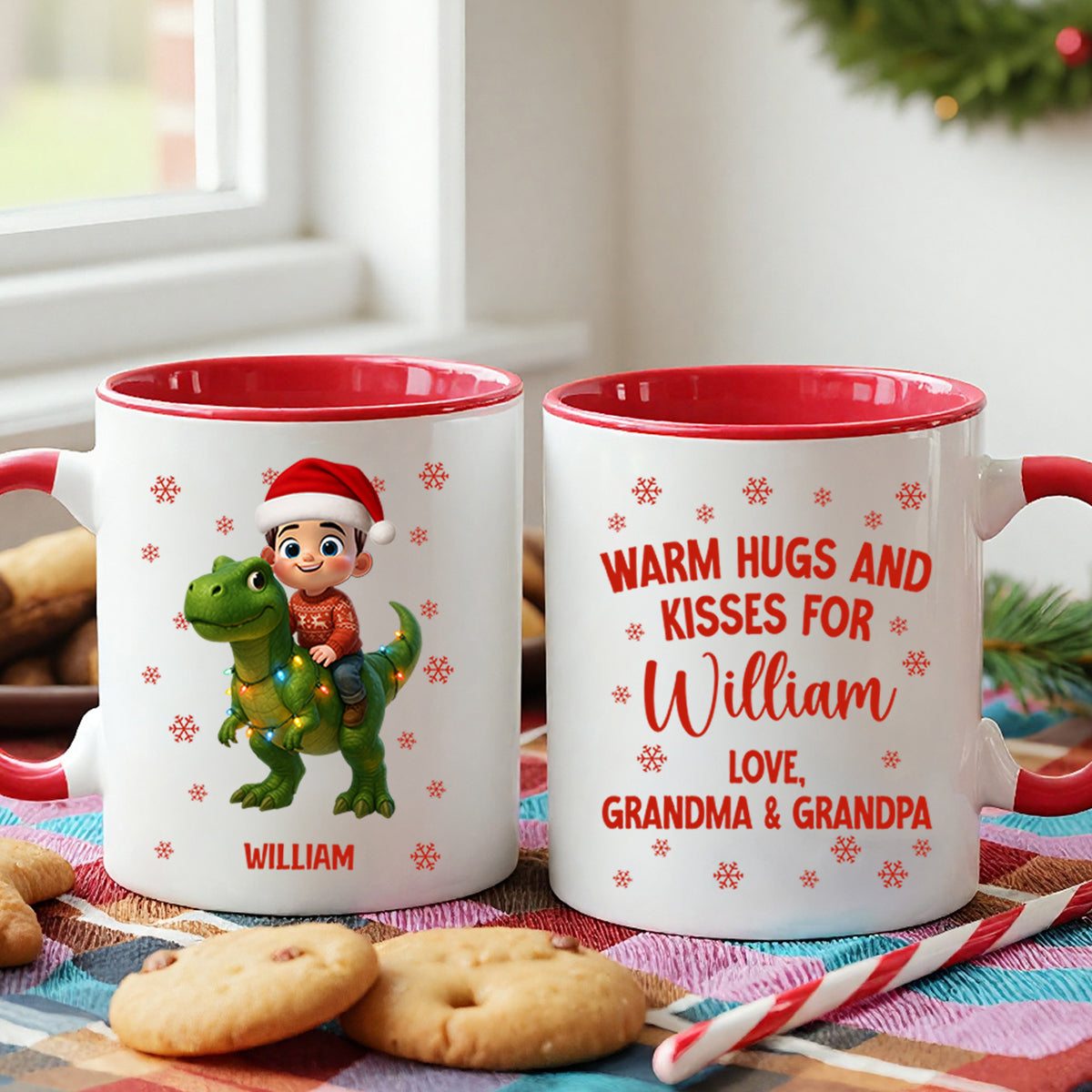 Cute Kid With Dinosaur Christmas Personalized Mug