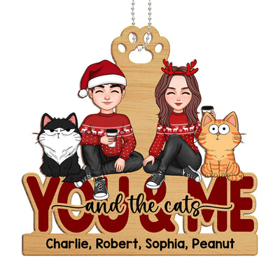 Couple And The Cats Funny Expression Personalized Wooden Ornament