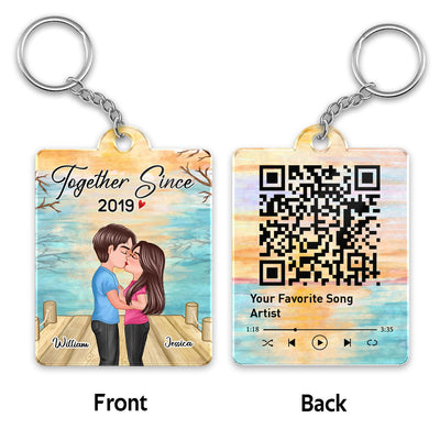 Lake View Couple Kissing Favorite Song QR Code Personalized Acrylic Keychain