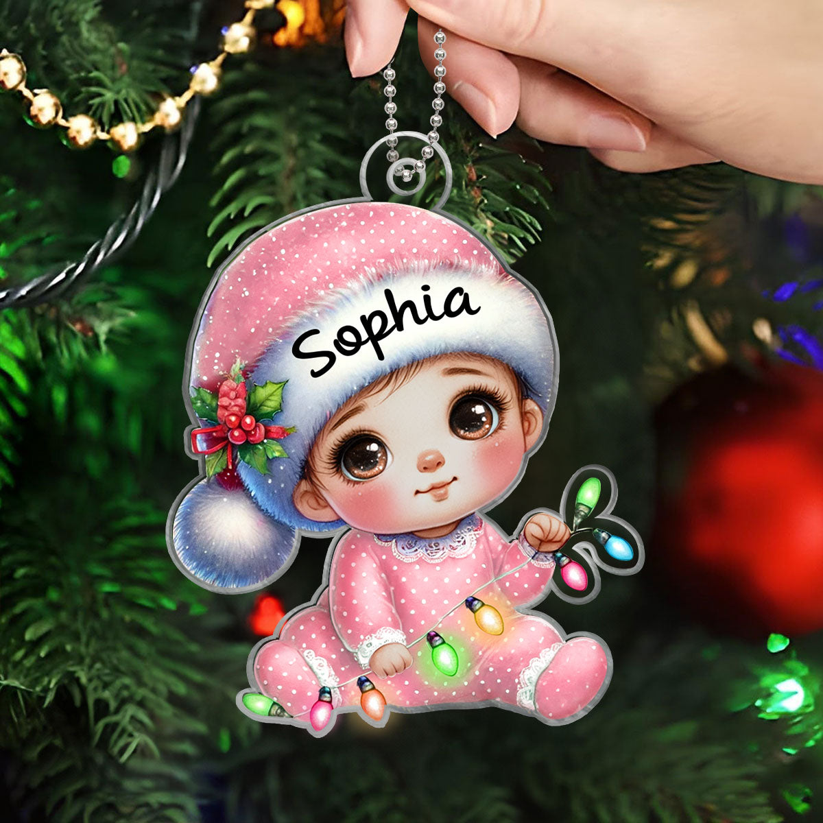 Cute Baby Sitting Personalized Acrylic Custom Shaped Ornament, Baby's First Christmas Keepsake for New Mom New Dad