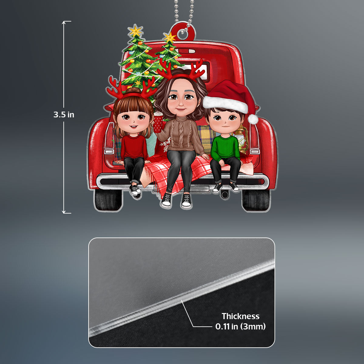 Grandma Mom Kids Christmas Truck Back View Personalized Acrylic Ornament