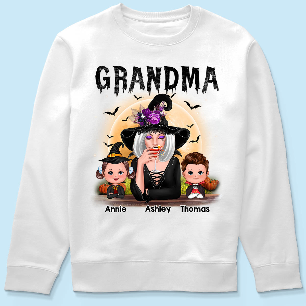 Grandma Mom Witch With GrandKids Halloween Personalized Shirt