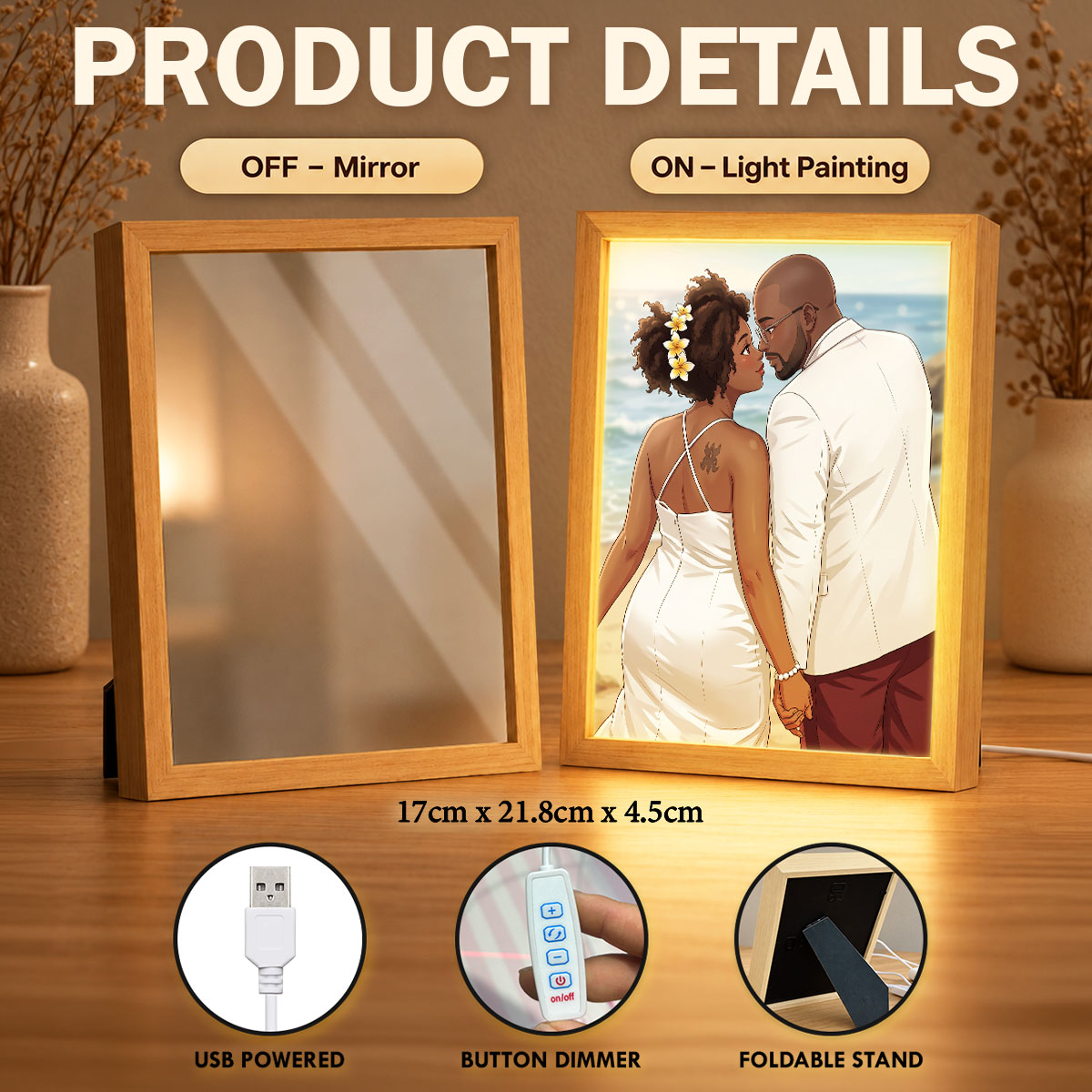 Custom Couple Photo Art - Personalized Mirror Light Box - Heartfelt Christmas Gift for Her, for Him, Anniversary Gift for Couple