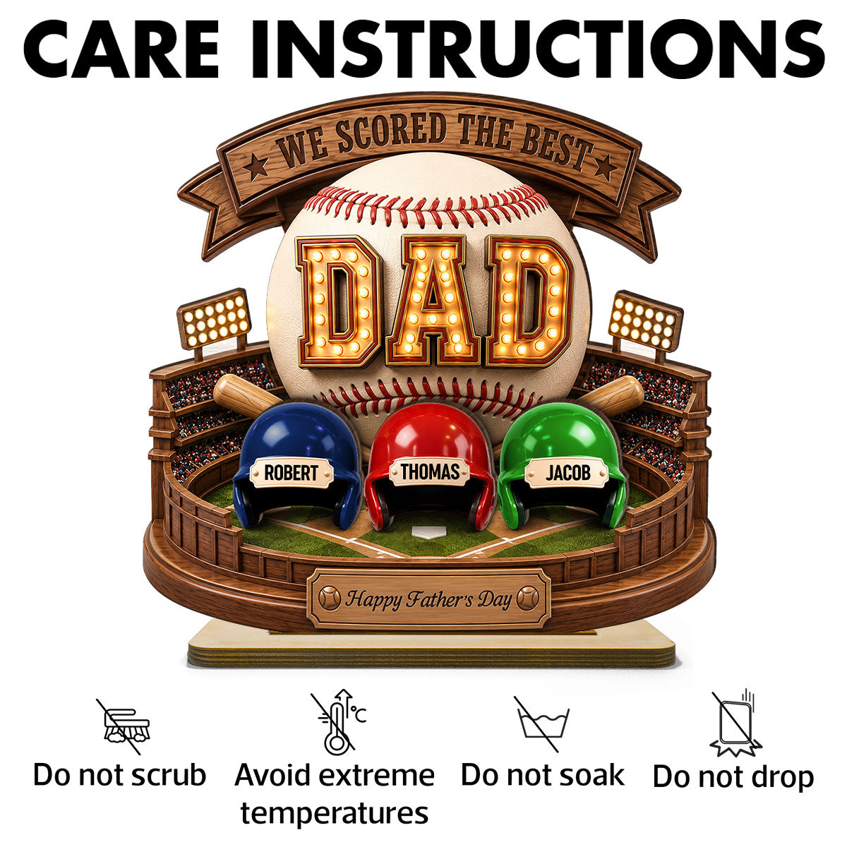 Baseball Dad The Greatest Champion Trophy - Personalized 2-Layered Wooden Plaque -  Gift For Dad, Husband
