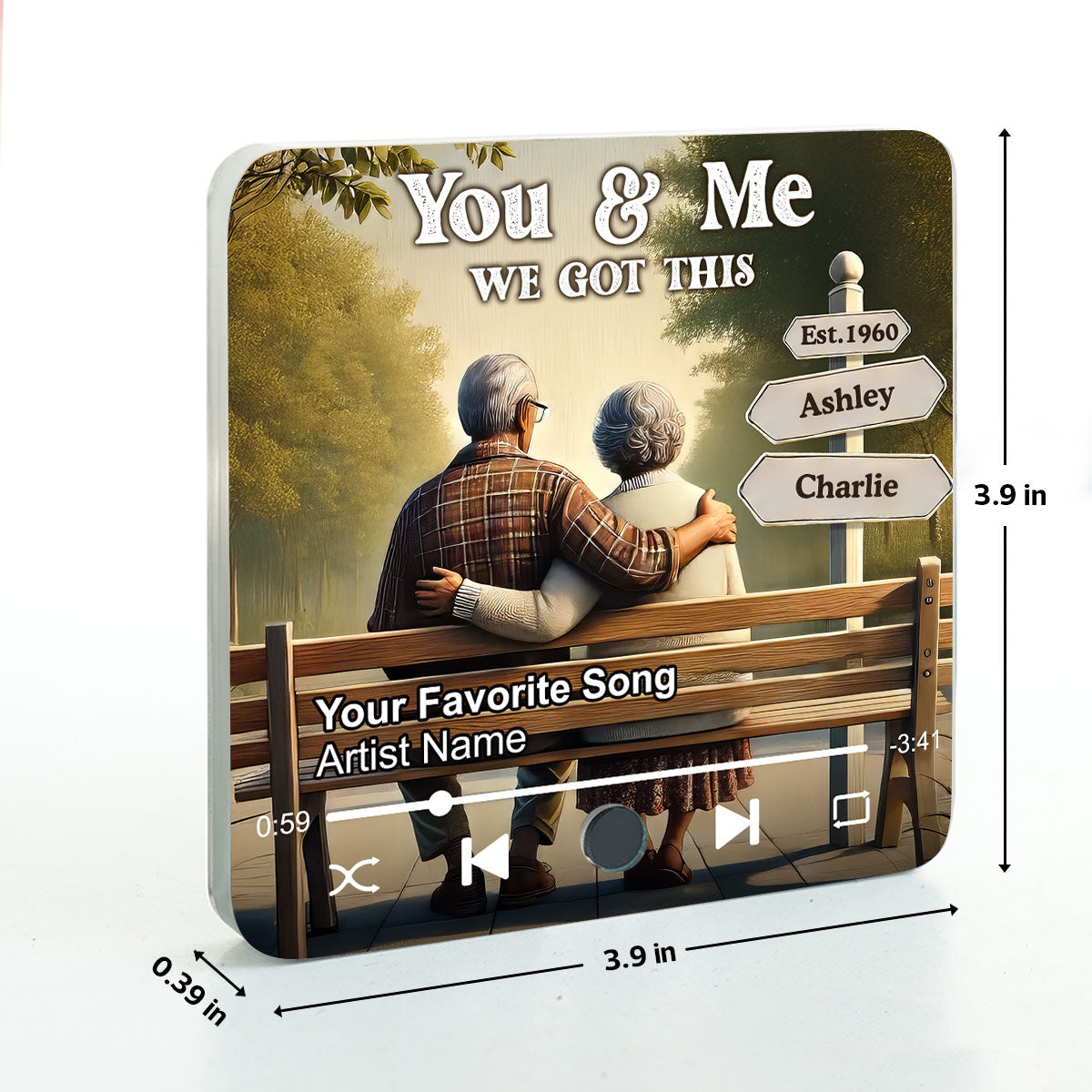 Old Couple Sitting On The Bench Personalized Music Fridge Magnet, Heartfelt Gift For Couple, For Him, For Her, Boyfriend, Girlfriend, Husband, Wife