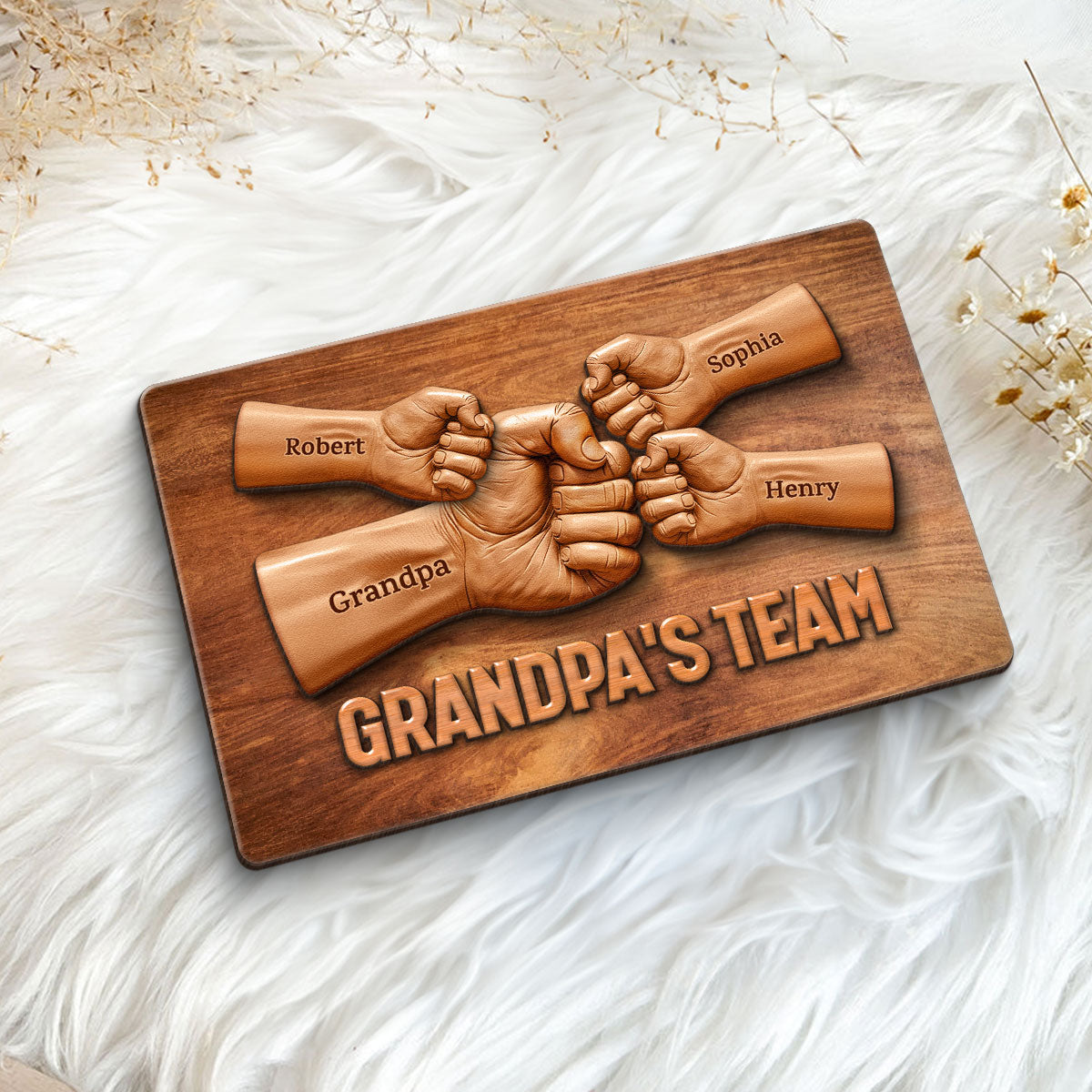 Daddy Team Fist Bump 3D Effect Wooden Sculpture Personalized 2-Layerd Wooden Plaque, Father's Day Gift