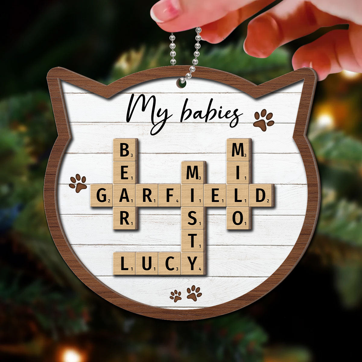 Cat Lover Gift Crossword Puzzle Art Personalized 2-Layer Wooden Ornament [Can add up to 20 cat names]