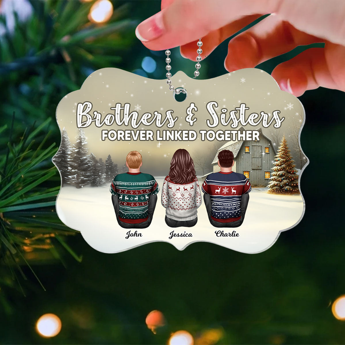 Brother Sisters Forever Linked Together Personalized Acrylic Ornament, Christmas Gift for Siblings