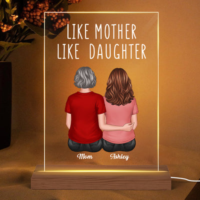 Back View Women Sitting Like Mother Like Daughter Personalized Rectangle Acrylic Plaque LED Lamp Night Light