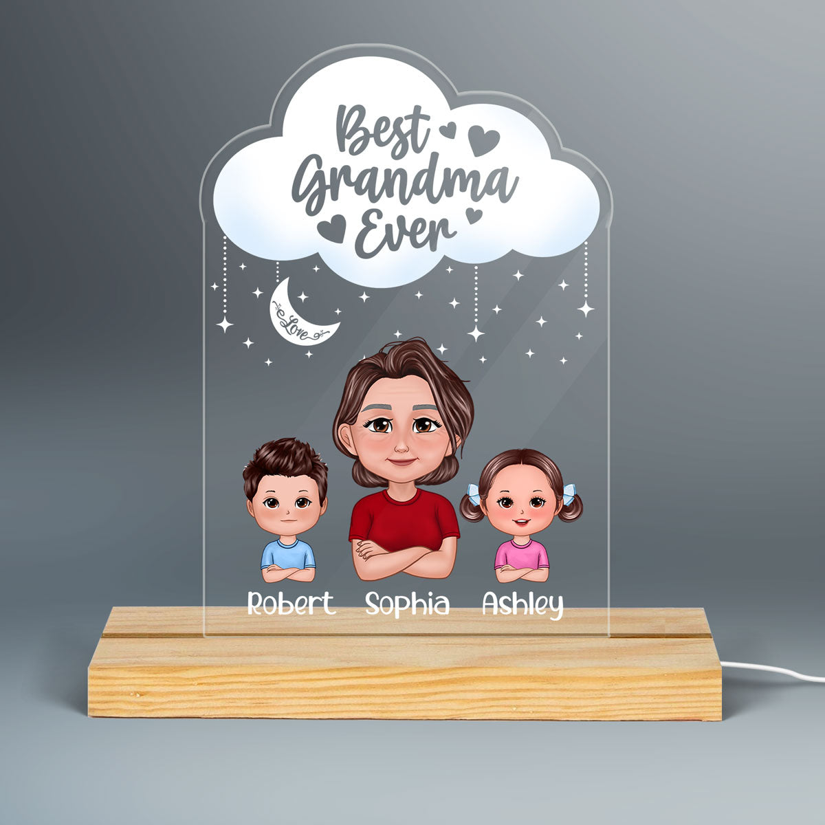 Pretty Doll Grandma Grandkids Moon Cloud Personalized Acrylic Custom Shape LED Night Light