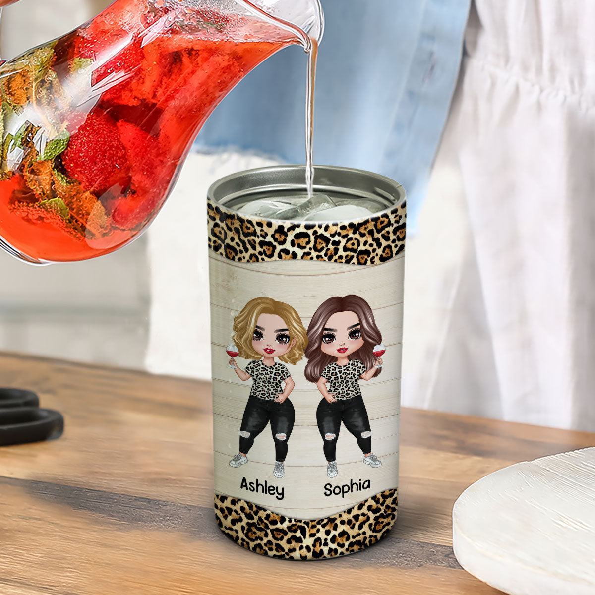 Doll Besties Standing Leopard Personalized 4 In 1 Can Cooler