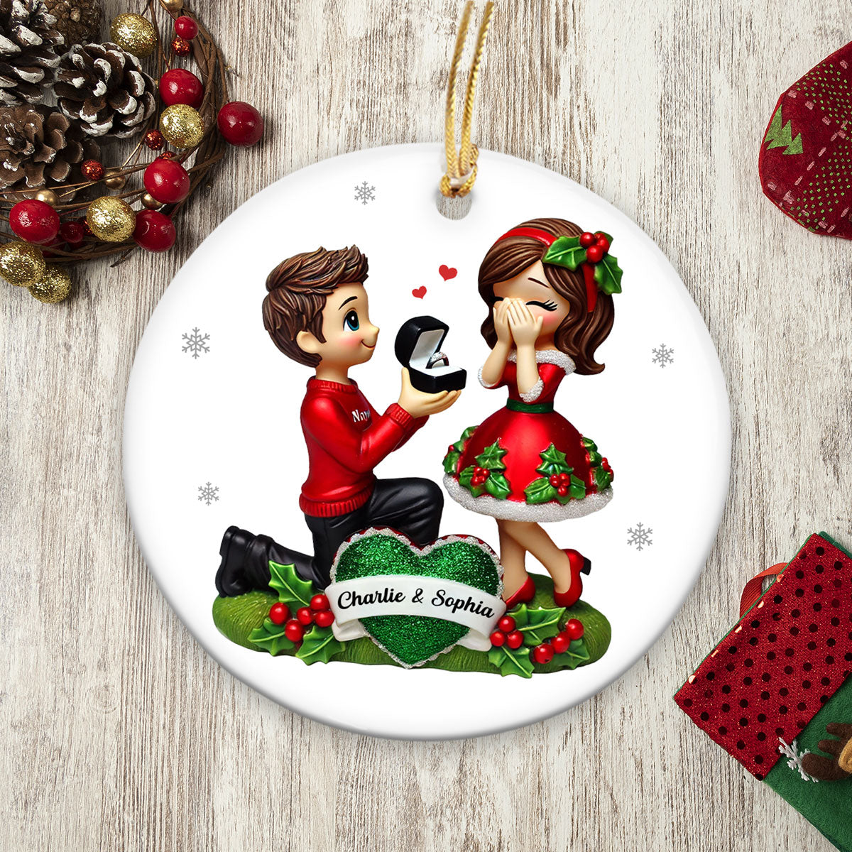 This Year We Got Engaged Personalized Ceramic Ornament, Custom Just Engaged Gifts for Couples