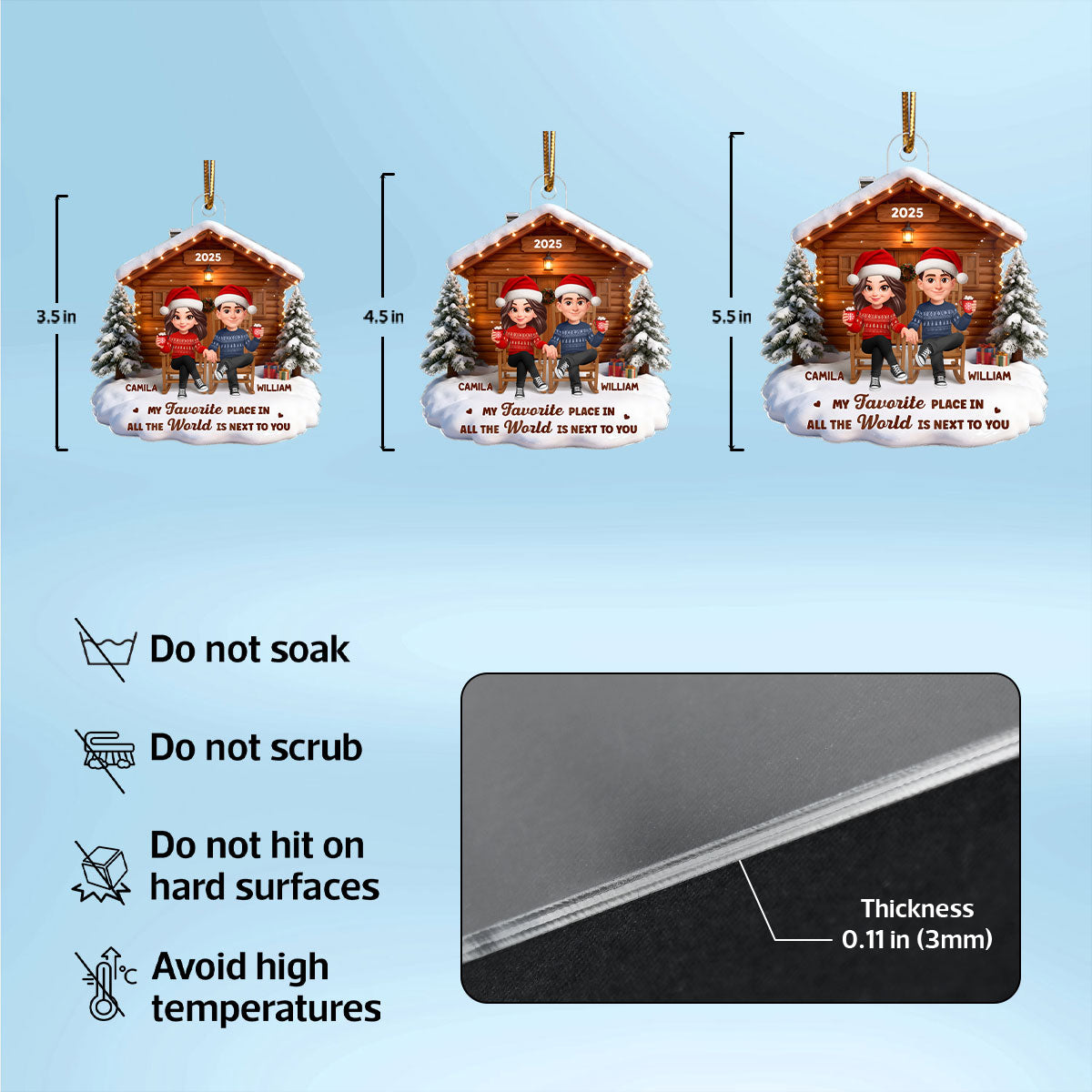 3D Effect Christmas Couple Cabin - Personalized Acrylic Ornament - Heartfelt Gift For Couple