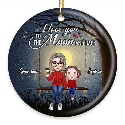 Cute Grandma Grandkid On Swing Love To The Moon Gift For Granddaughter Grandson Personalized Circle Ornament