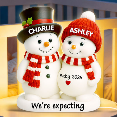 Christmas Snowman Couple Parents We're Expecting Pregnancy Baby Arriving - Personalized Light Box