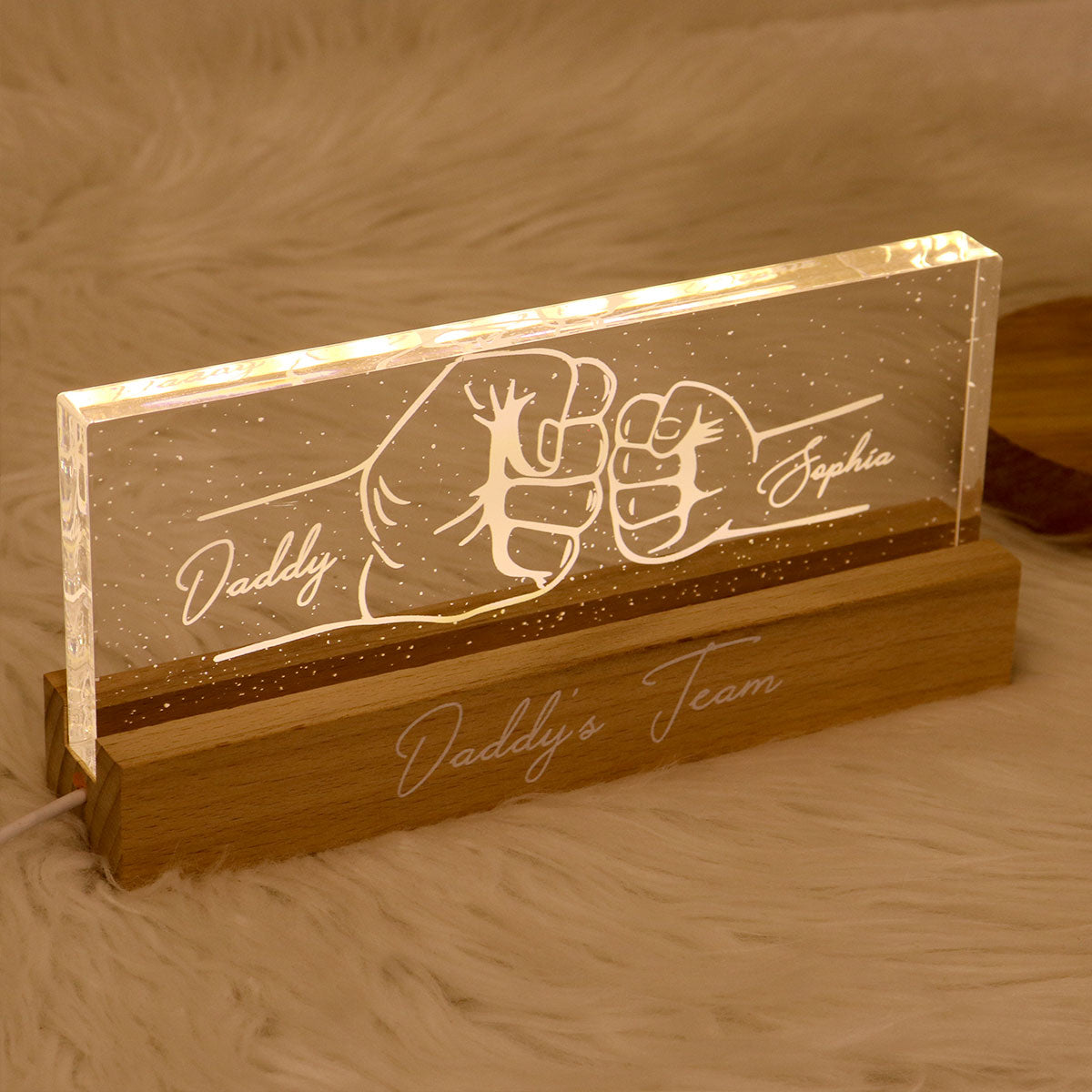 Dad Grandpa And Kids Fist Bump Outline Personalized Acrylic LED Night Light, Unique Father's Day Gift for Dad, Gift for Husband