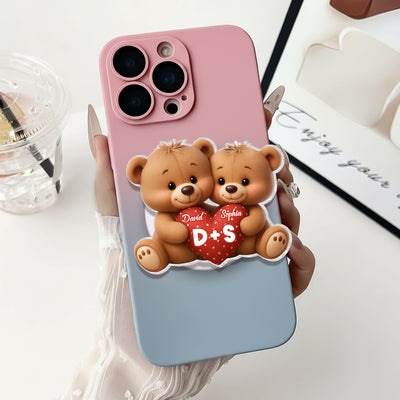 Bear Couple Holding Heart - Personalized Acrylic Magnetic Phone Grip - Gift for him, for her, Matching Phone Grips for Couple