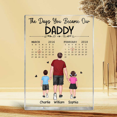 The Days You Became Our Dad Back View Walking Man & Kids Personalized Vertical Rectangle Acrylic Block Plaque