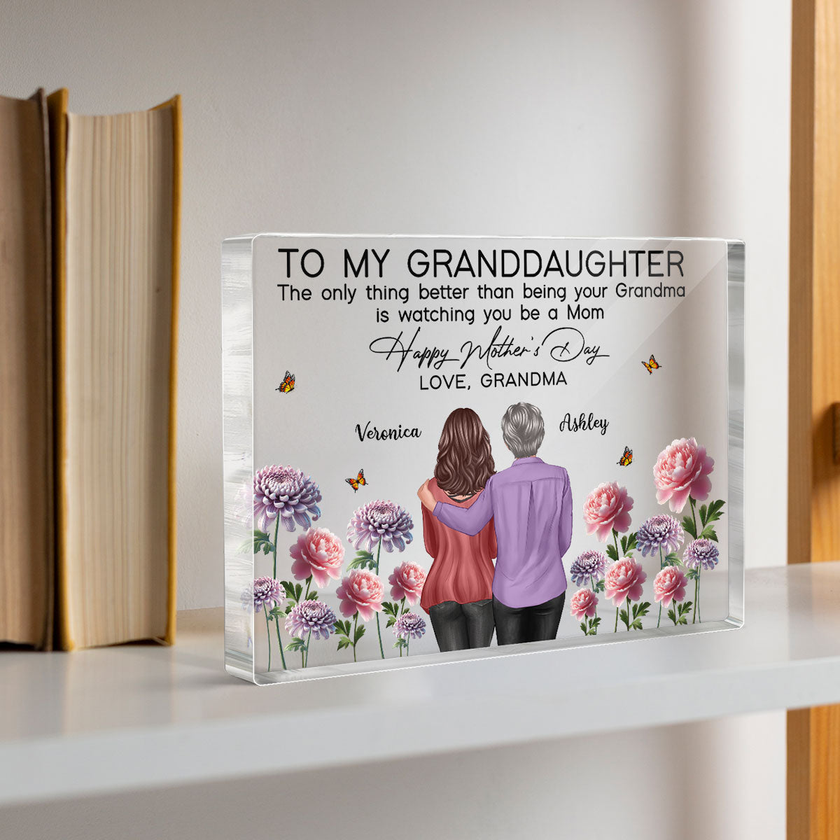 To My Granddaughter From Grandma Happy Mother's Day Birth Flower Personalized Acrylic Block Plaque, Heartfelt Gift For Granddaughter