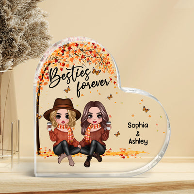 Besties Forever Doll Besties Sisters Sitting Under Tree Fall Season Personalized Heart Acrylic Plaque