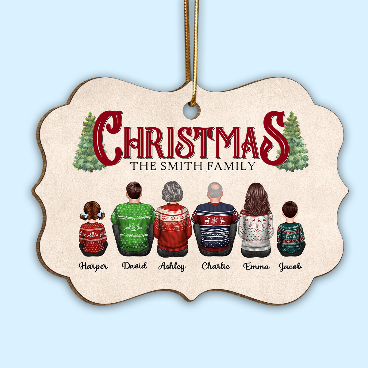 Rustic Family Sitting Together Personalized Wooden Ornament, Christmas Decor, Gift For Families