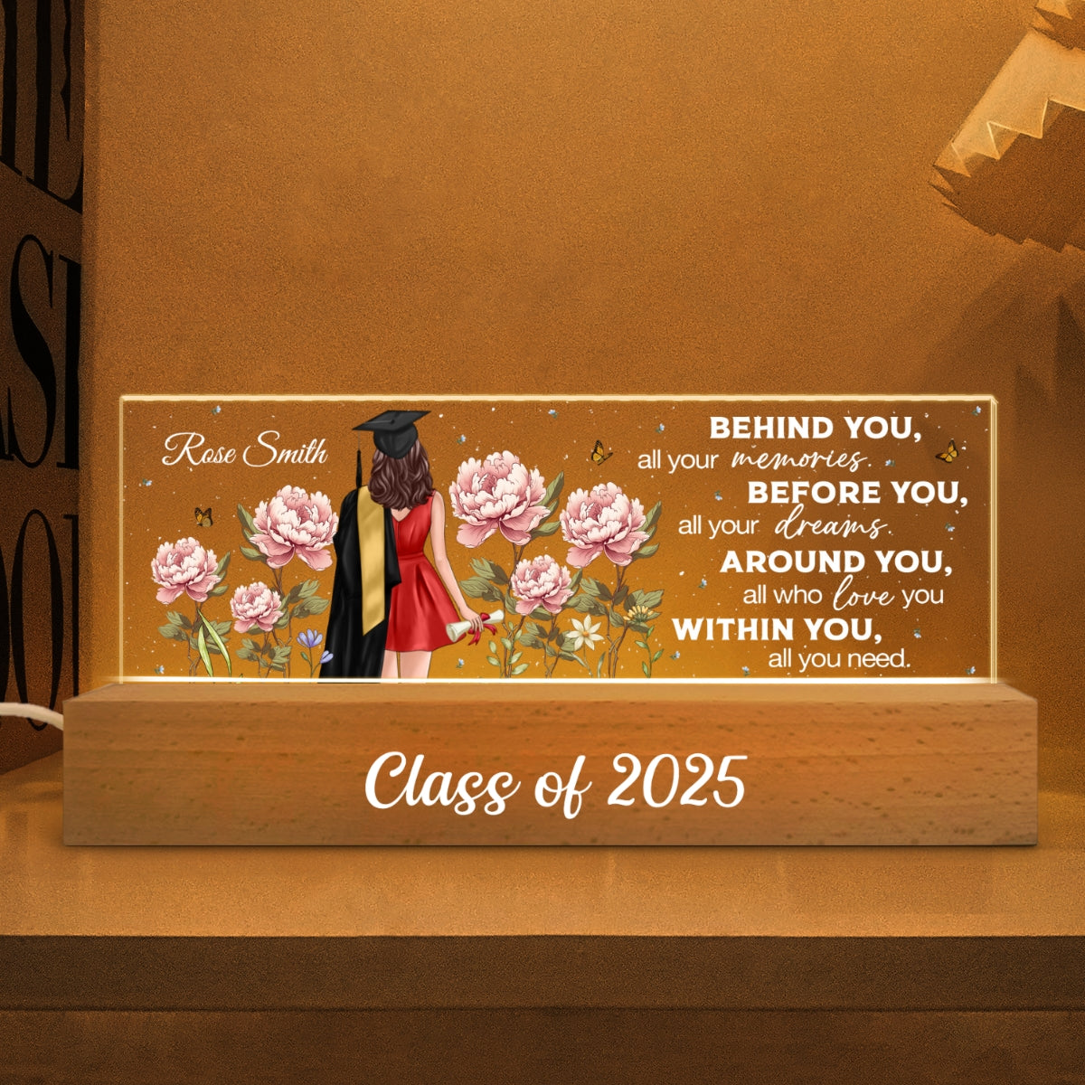 2025 Graduation Senior Birth Month Flowers Personalized Acrylic Block LED Night Light, Graduation Gift For Daughter, Besties