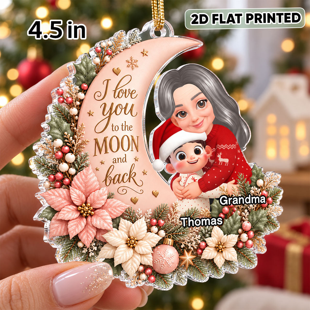 Grandma Loves Grandkid to the Moon - Personalized Acrylic Ornament - Heartfelt Christmas Gift for Granddaughter, Grandson