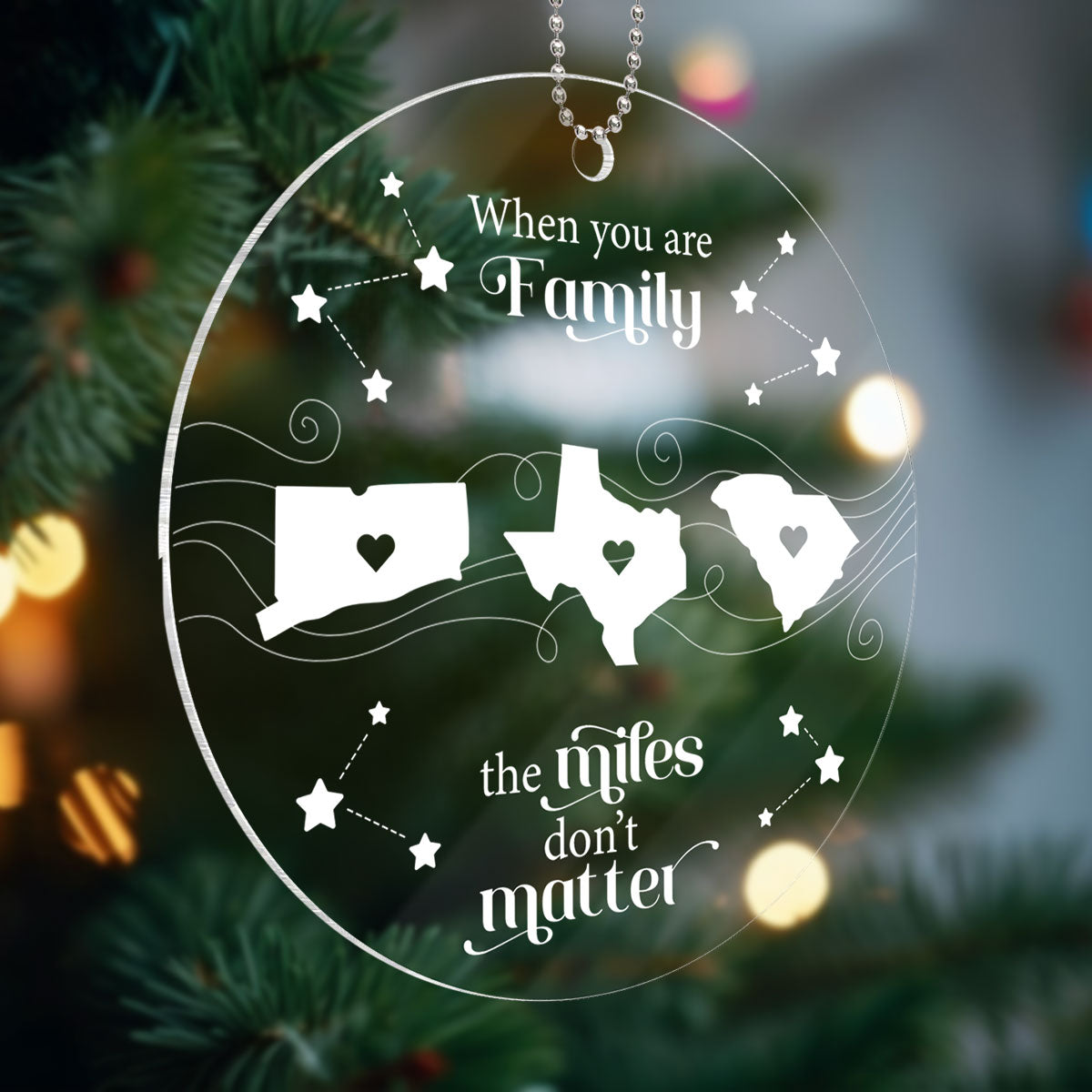 Long Distance Family Friends Siblings Sisters Besties Personalized Acrylic Ornament, Togetherness Christmas Gift