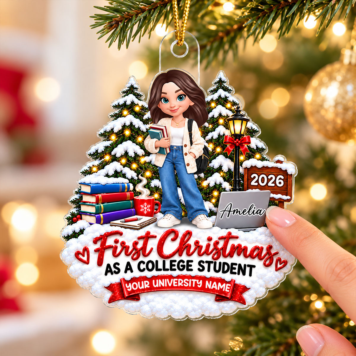 First Christmas As College Student - Personalized Acrylic Ornament - Christmas Gift For College Students, Freshmen, Son, Daughter
