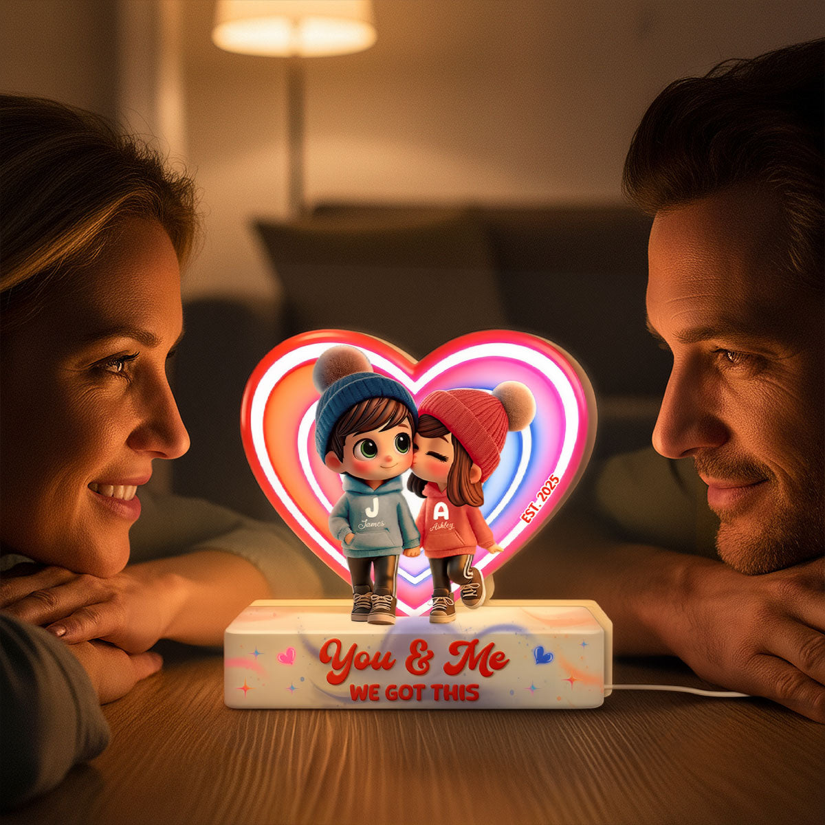 Eternal Love Cute Cartoon Chibi Couple - Personalized Light Box - Heartfelt Valentine's Day Gift, Anniversary Gift For Couple, For Him, For Her