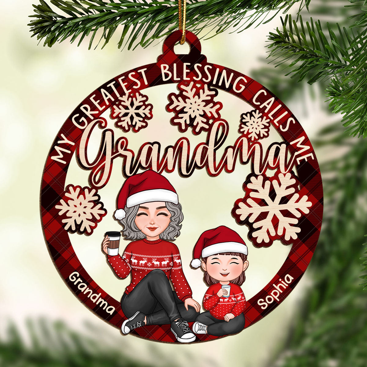 My Greatest Blessing Calls Me Grandma Personalized Christmas Wooden Ornament