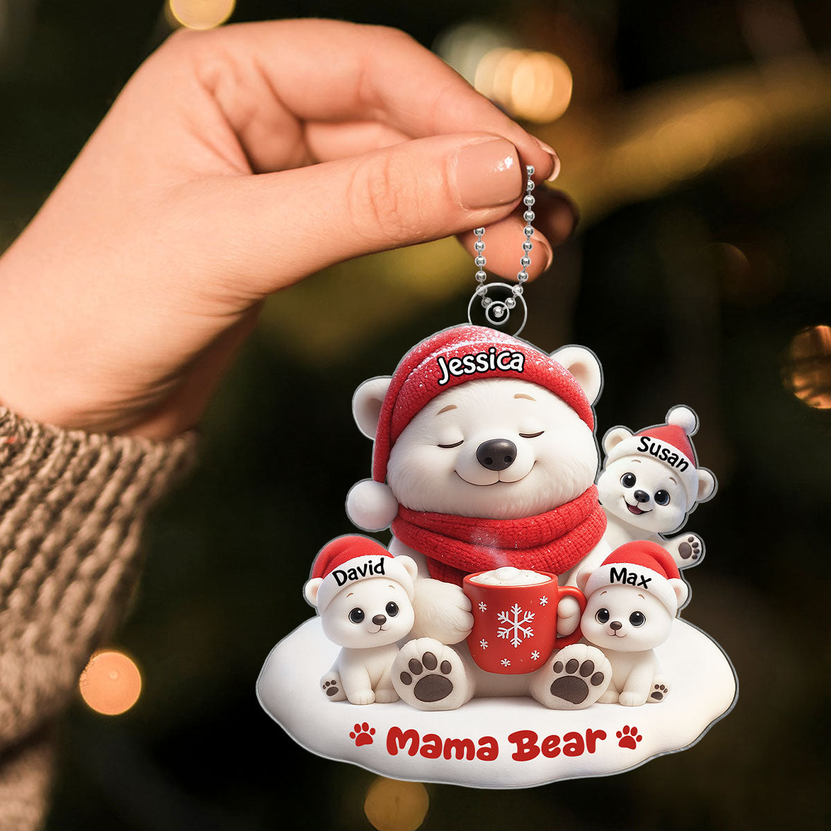 Mama Bear Grandma Bear Personalized Acrylic Ornament, Christmas Gift for Mom, Grandma, Custom with Kids' Names