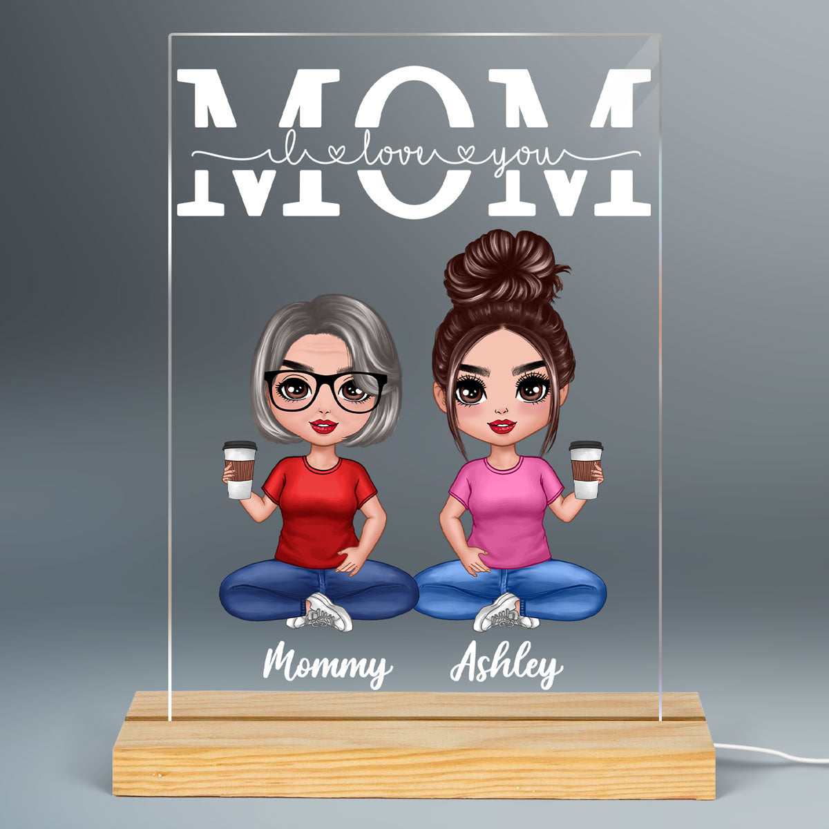 Mom We Love You Doll Mom Daughters Sons Sitting Personalized Rectangle LED Night Light