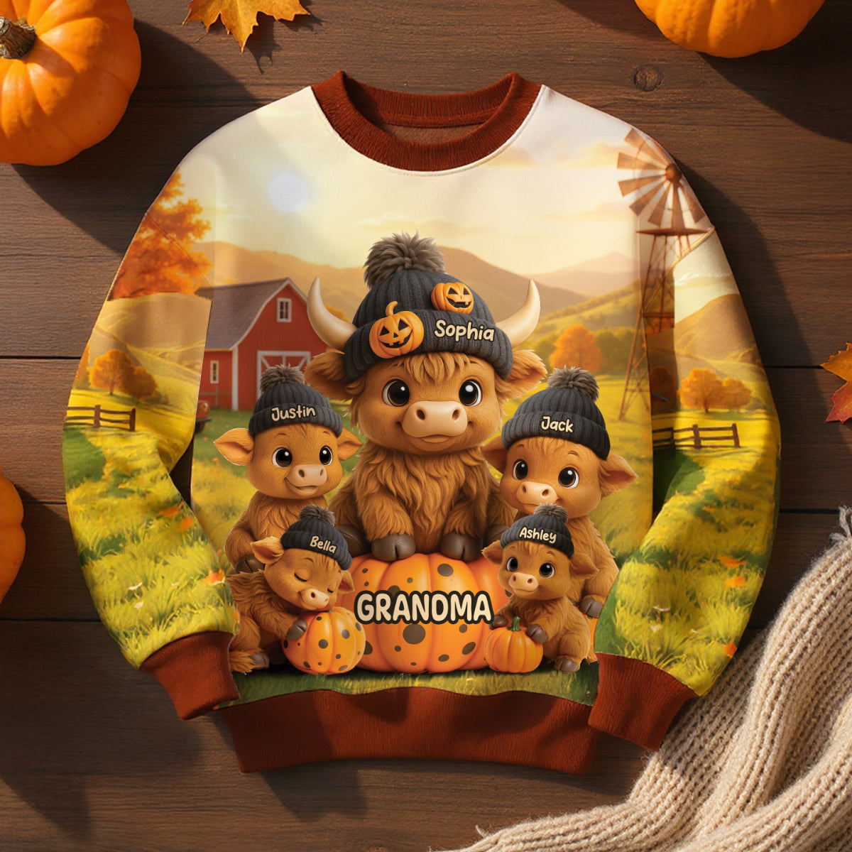 Mama Cow Grandma Cow And Kids 3D Effect Personalized