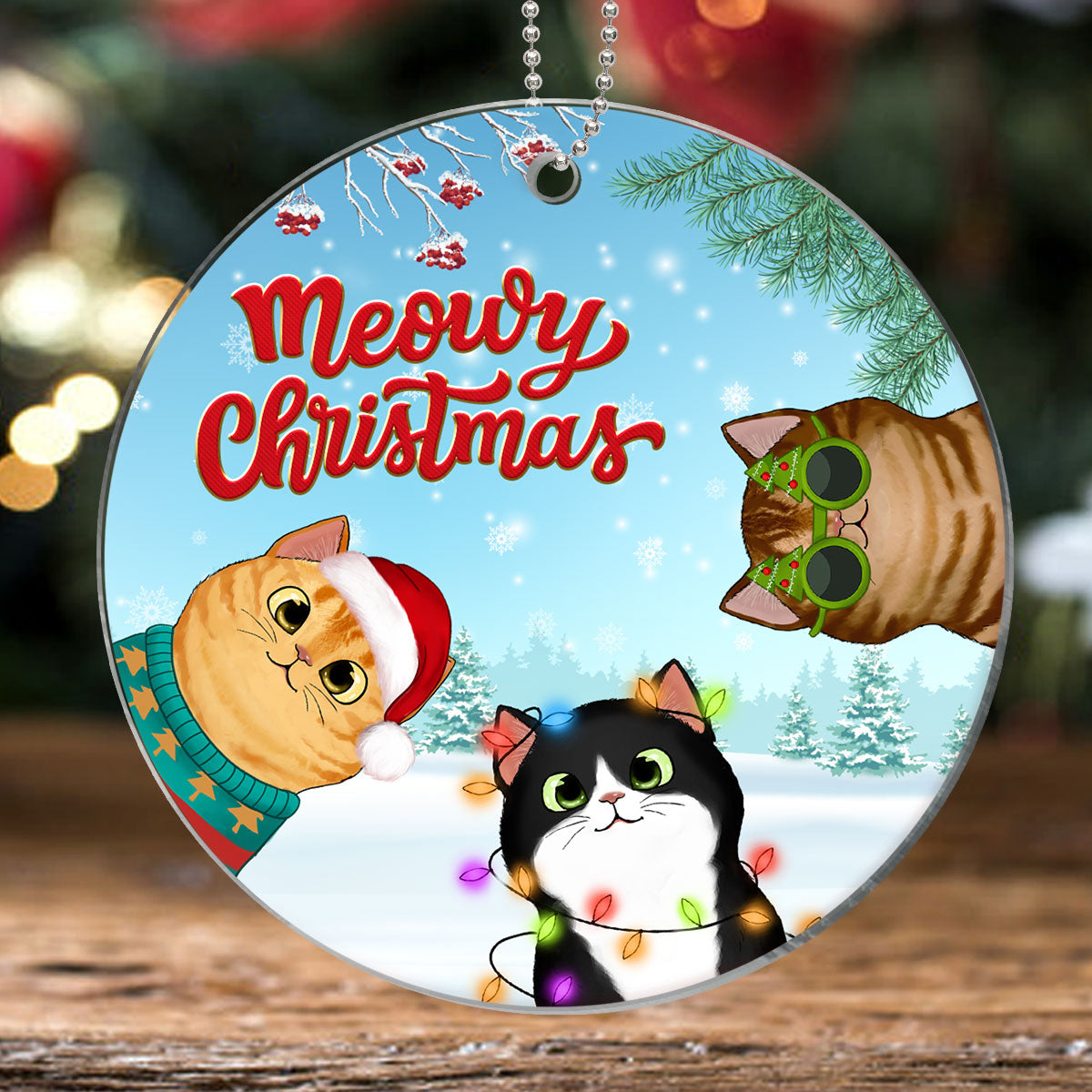 Meowy Christmas Peeking Fluffy Cats Personalized Acrylic Ornament