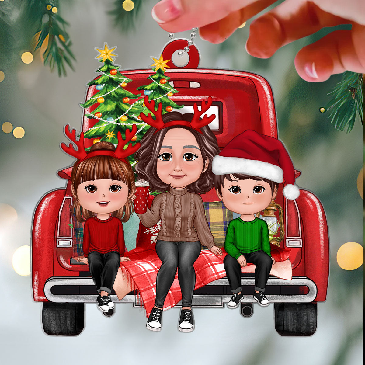 Grandma Mom Kids Christmas Truck Back View Personalized Acrylic Ornament