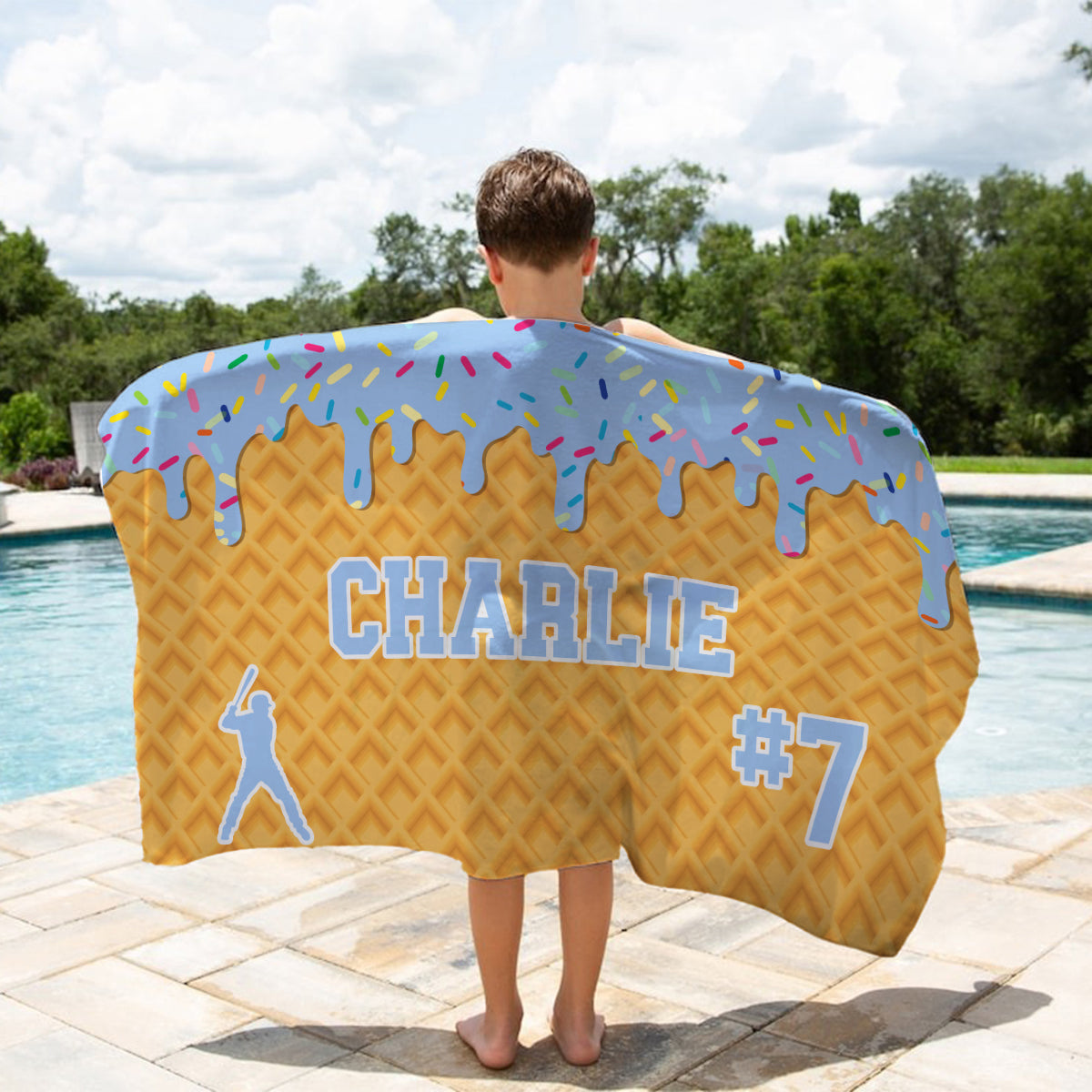 Personalized Ice Cream Drip Baseball Softball Beach Towel For Boys, Girl, Drip Beach Towel, Pool Towel Youth Baseball Gift