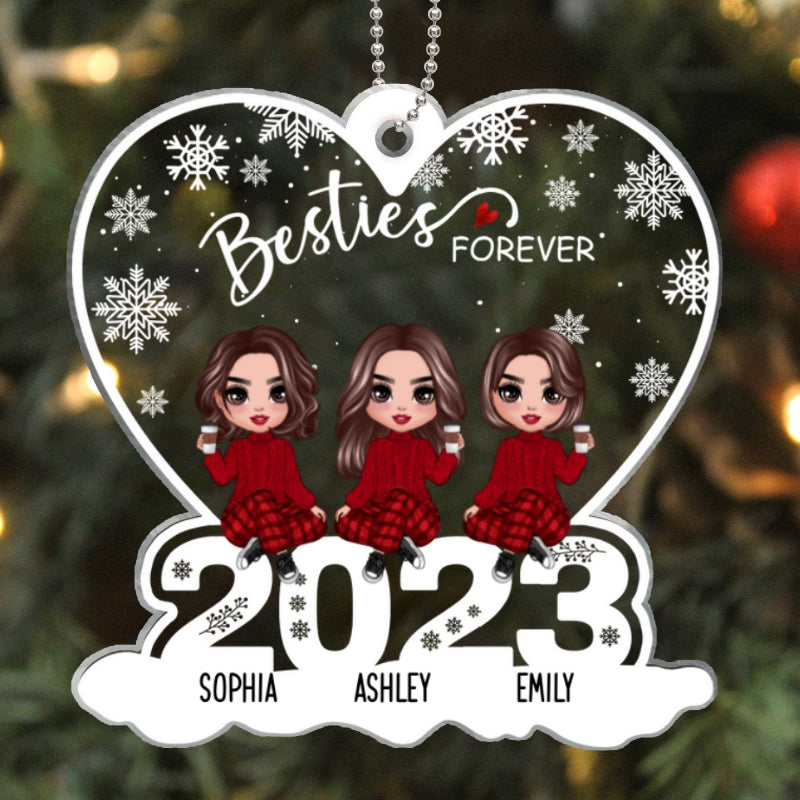 Snow Cute Best Friends Sitting On 2023 Christmas Personalized Acrylic Ornament