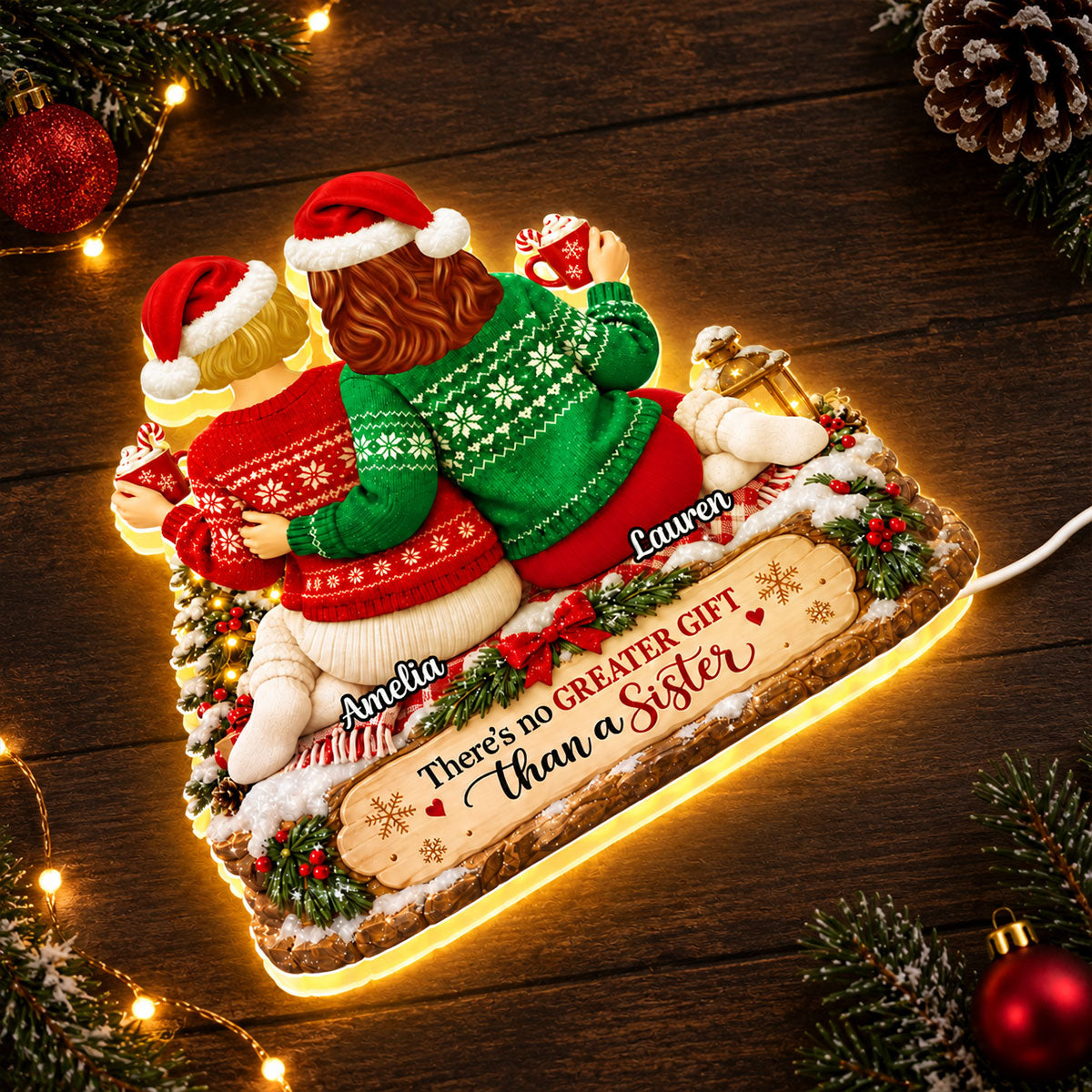 There's No Greater Gift than Sisters - Personalized Light Box - Heartfelt Christmas Gift for Sisters